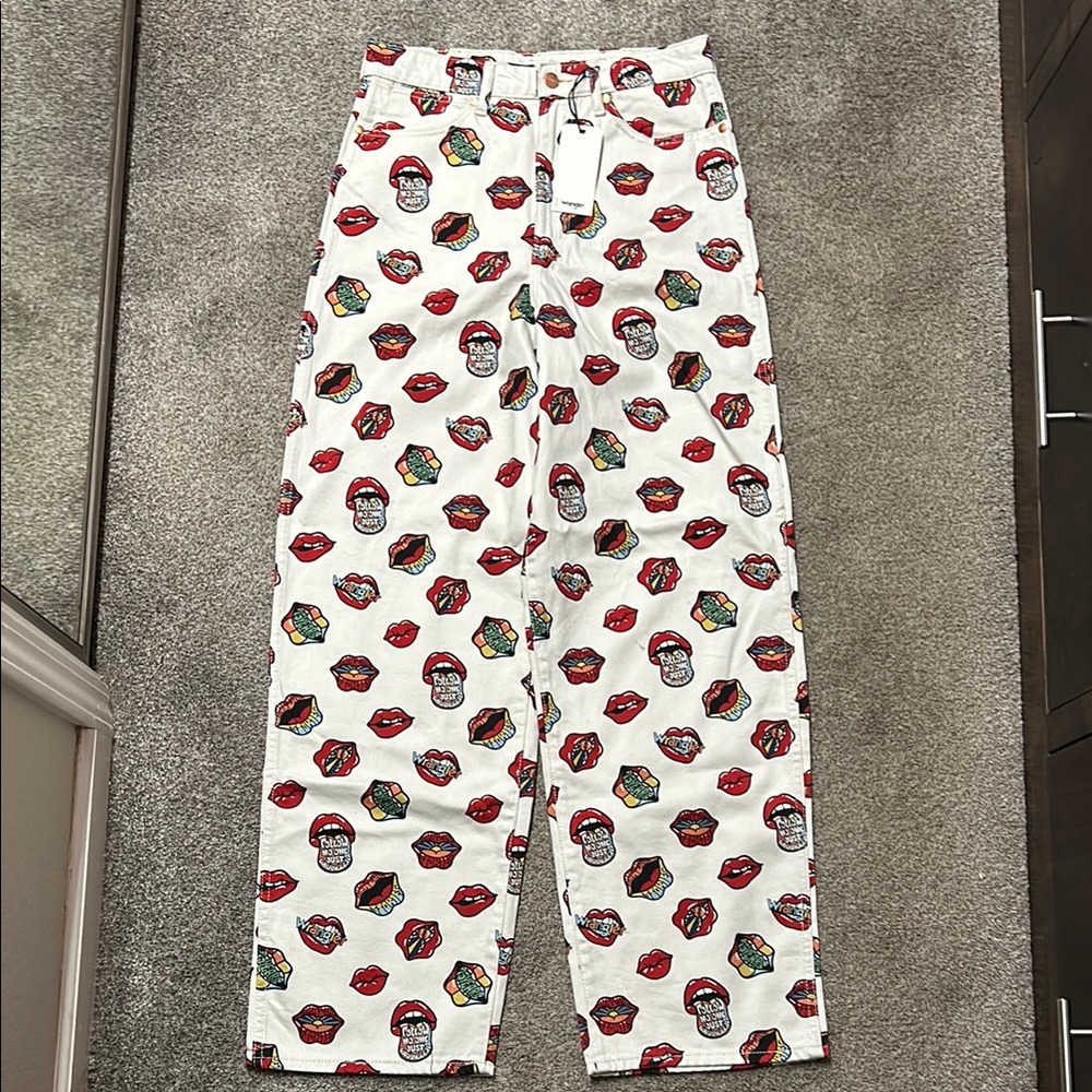 Graphic Print White Pants